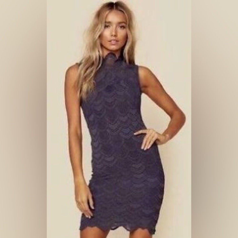 Nightcap Gray Ash Mock Neck Sleeveless Back cut out Victorian Lace Mini Dress